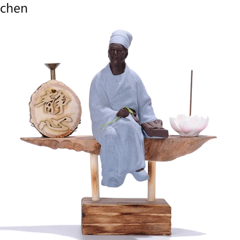 Cz1 weathered wood jiang taigong figurine ceramic character statue home living room office decoration