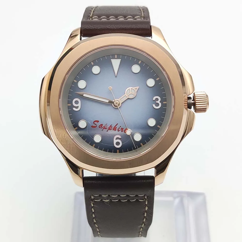 Orologio meccanico automatico da uomo di lusso in oro rosa 40 mm NH35 con cinturino in pelle impermeabile in vetro zaffiro