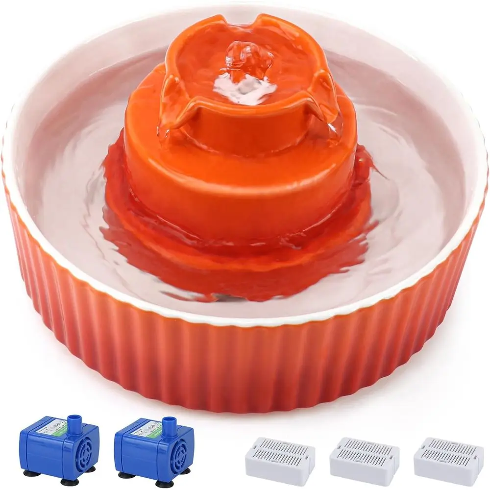 

Pet Water Fountain with 3 Filters and 2 Pumps, 2.1L Capacity, Suitable for Cats and Dogs (Orange)