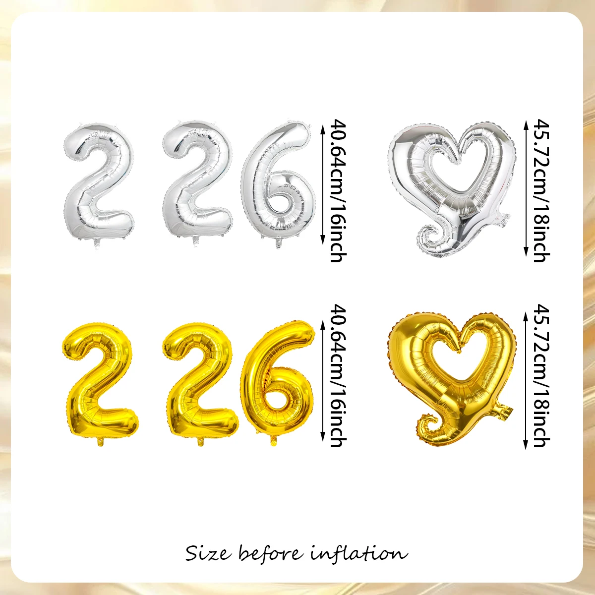 4 قطع/مجموعة 2026 بالونات من رقائق الألومنيوم برقم الحب، بالونات أرقام 16 بوصة، بالونات حب بذيل مجعد 18 بوصة، ذهبي وفضي #5