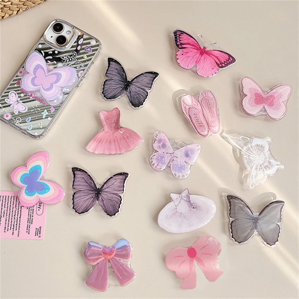 Cute Butterfly Phone Grip Tok Griptok  Holder Ring For iPhone 15 Universal Accessories Lovely Bowknot Phone Stand Bracket Socket