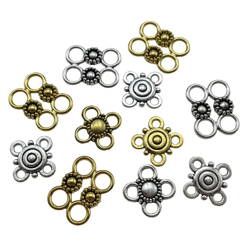 

30pcs Connector Charms Popular Flower DIY Jewelry Findings Making For Wholesale Zinc Alloy Accessories Antique Silver Gold Color