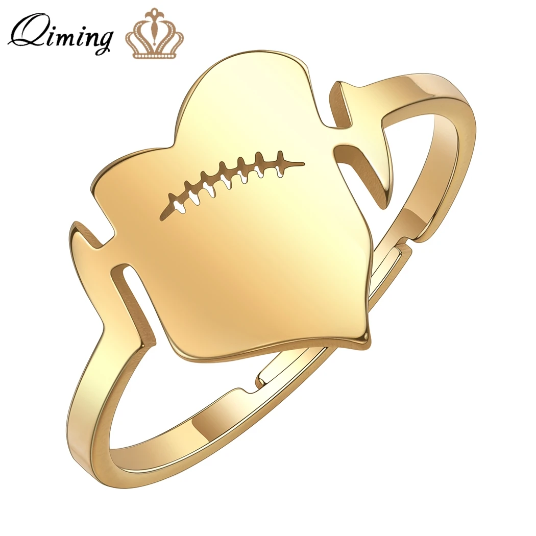 QIMING Love Heart Finger Rings For Women Stainless Steel Broken Heart Arrow Love Forever Adjustable Ring Bgaue