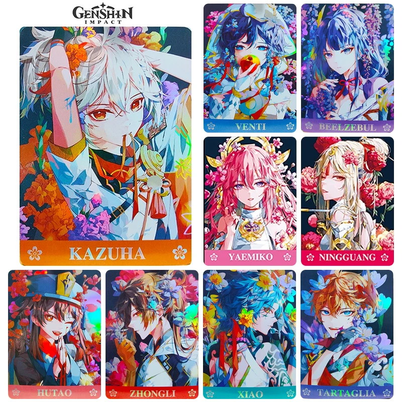 9pcs/set Genshin Impact Collection card Anime characters Yae Miko HuTao DIY Homemade flash card Christmas birthday gift Game toy