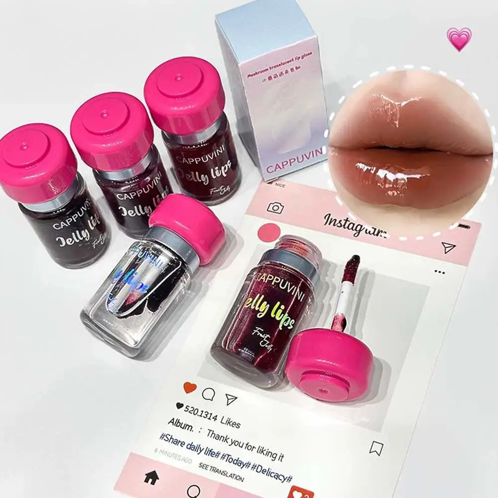 CAPPUVINI Hongo Espejo Transparente Brillo de Labios Hidratante Maquillaje de Agua Luz