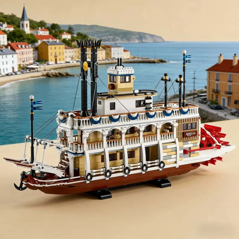 

New style steamboat mini steamboat creative model transportation assembly brick adult Christmas birthday gift