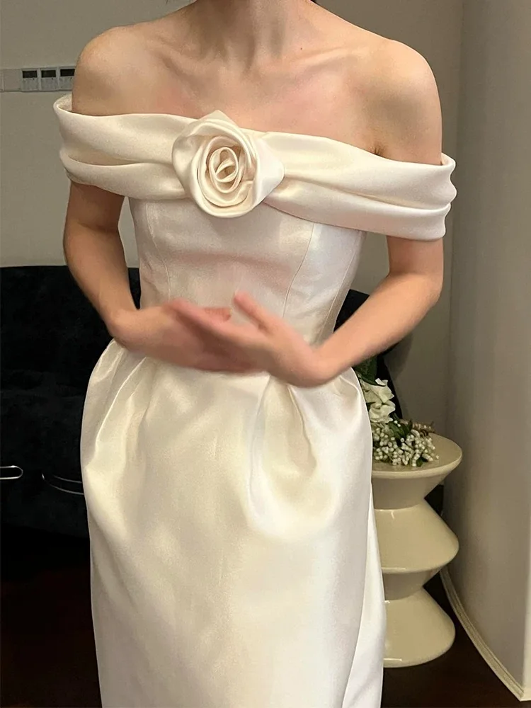 

Satin One-Shoulder Evening Gown Wedding Registration Party Celebration Birthday Party Engagement Formal Dress Women