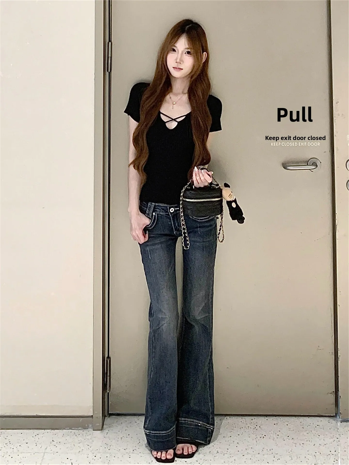 

Low Waist Slim Fit High Rise Denim Jeans American Street Style Summer Design Long Floor Length Pants for Taller Women
