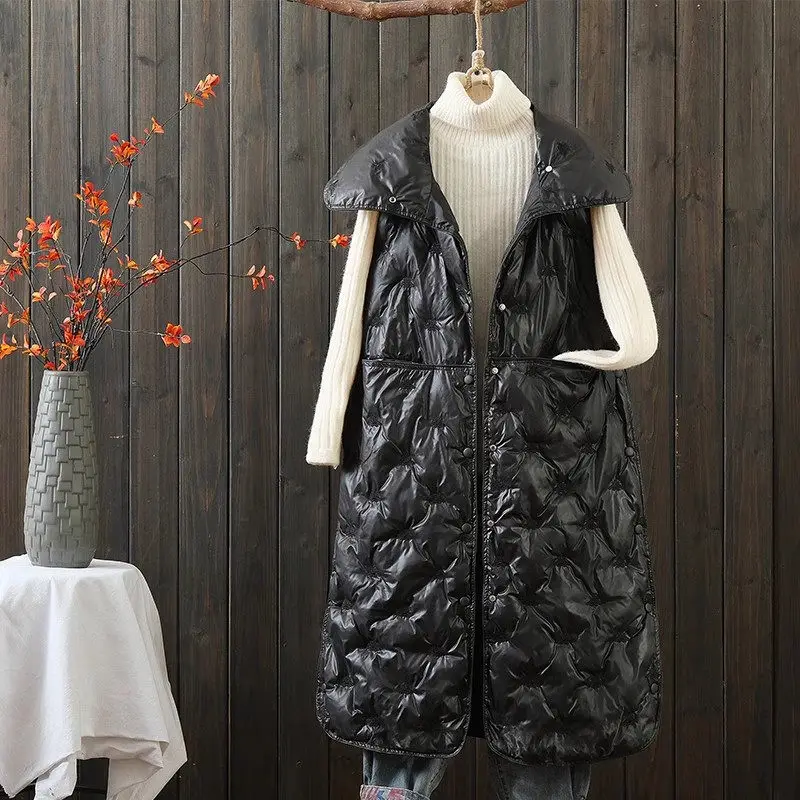 

Long Embroidered Hooded Down Cotton Vest For Women Autumn And Winter Korean Fashion Waistcoat Jacket Sleeveless Parkas Z4137