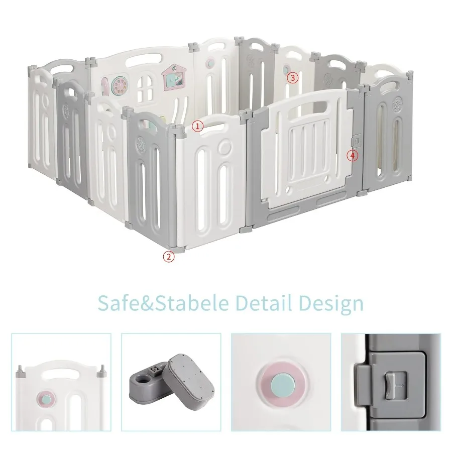Baby Playpen Activity Centre Safety Play Yard Home Indoor Outdoor New Pen 14panels White Grey
