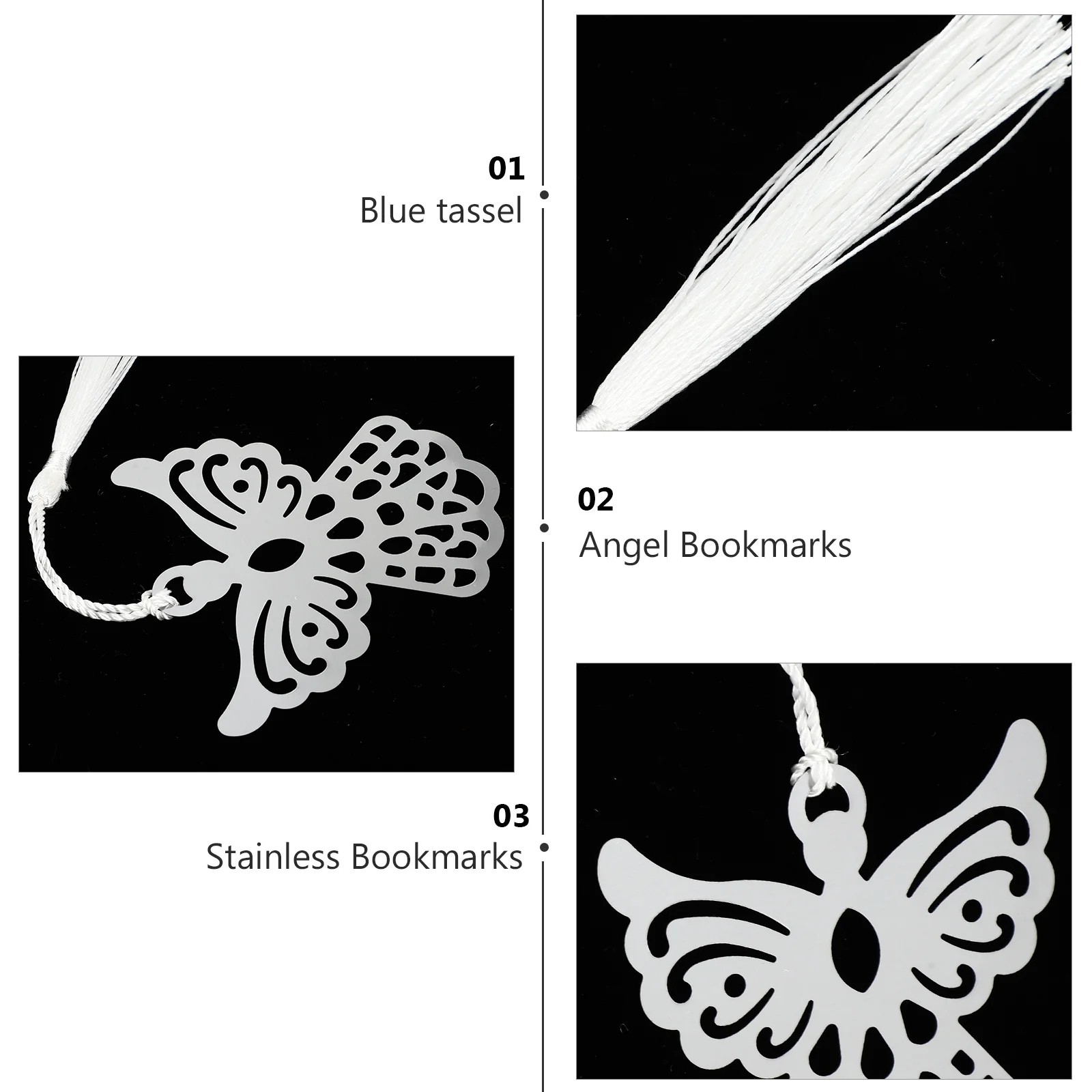 

6 pcs Angel Bookmarks Stainless Steel Hollow-Out Tassel Book Markers For Students Decorative Reading Accessories Page-Markers