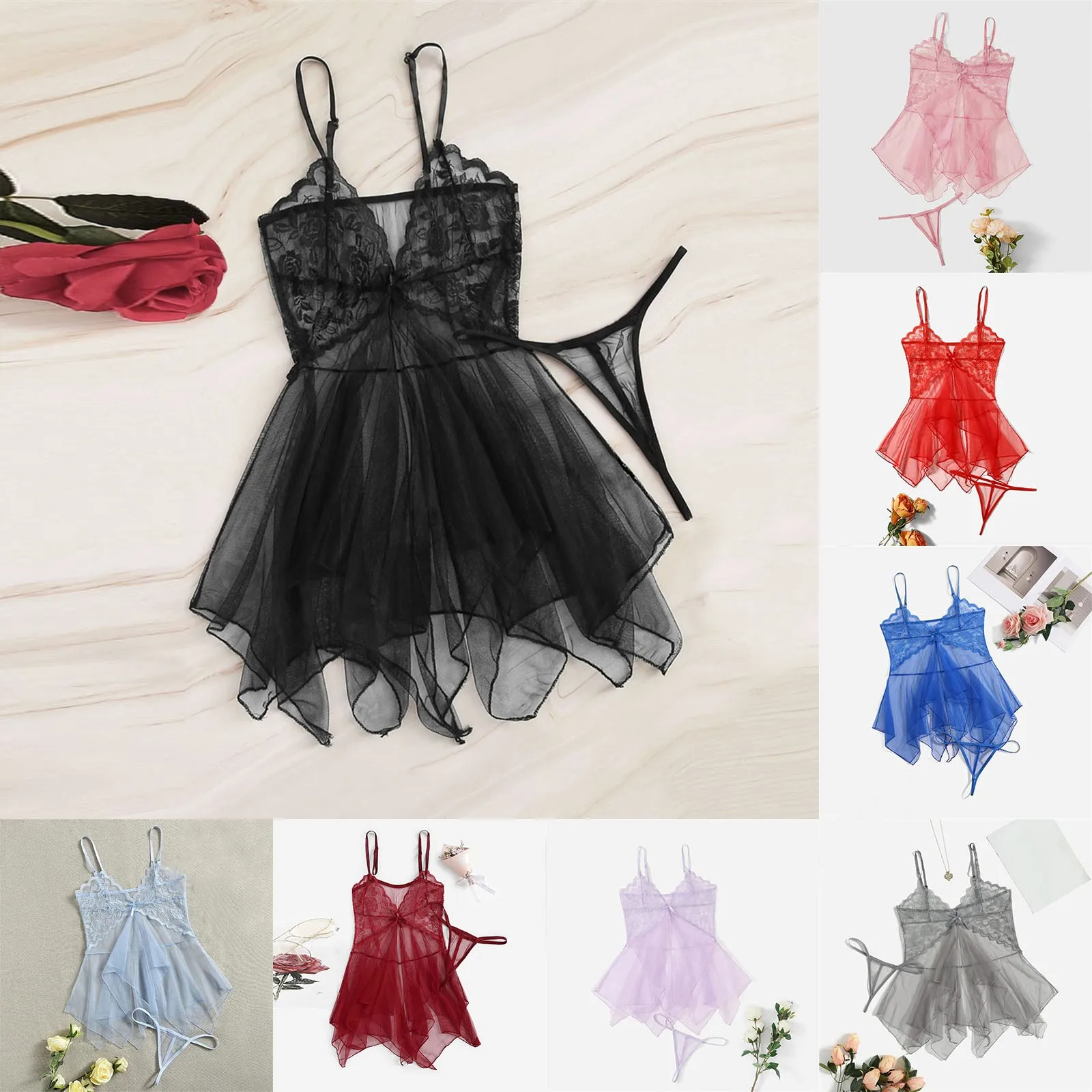 Sexy Lingerie Women Lace Bodysuit Elegant Reverie Sex Lingerie Transparent Thong Set Teddy Costumes Babydoll Dress Nightwear