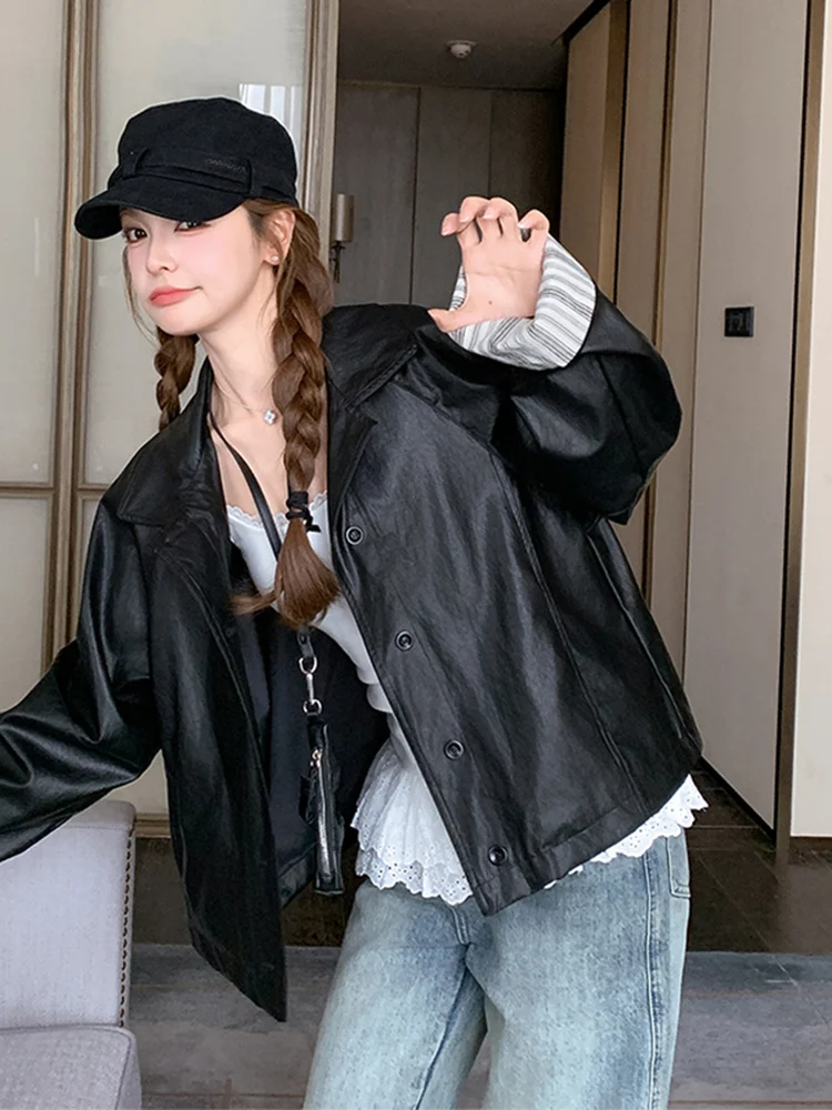 Bla ストライプ スプライシング オート PU レザー ジャケット レディース 春秋 2025 新作 スモールサイズ レザー ジャケット 通勤 スタイル