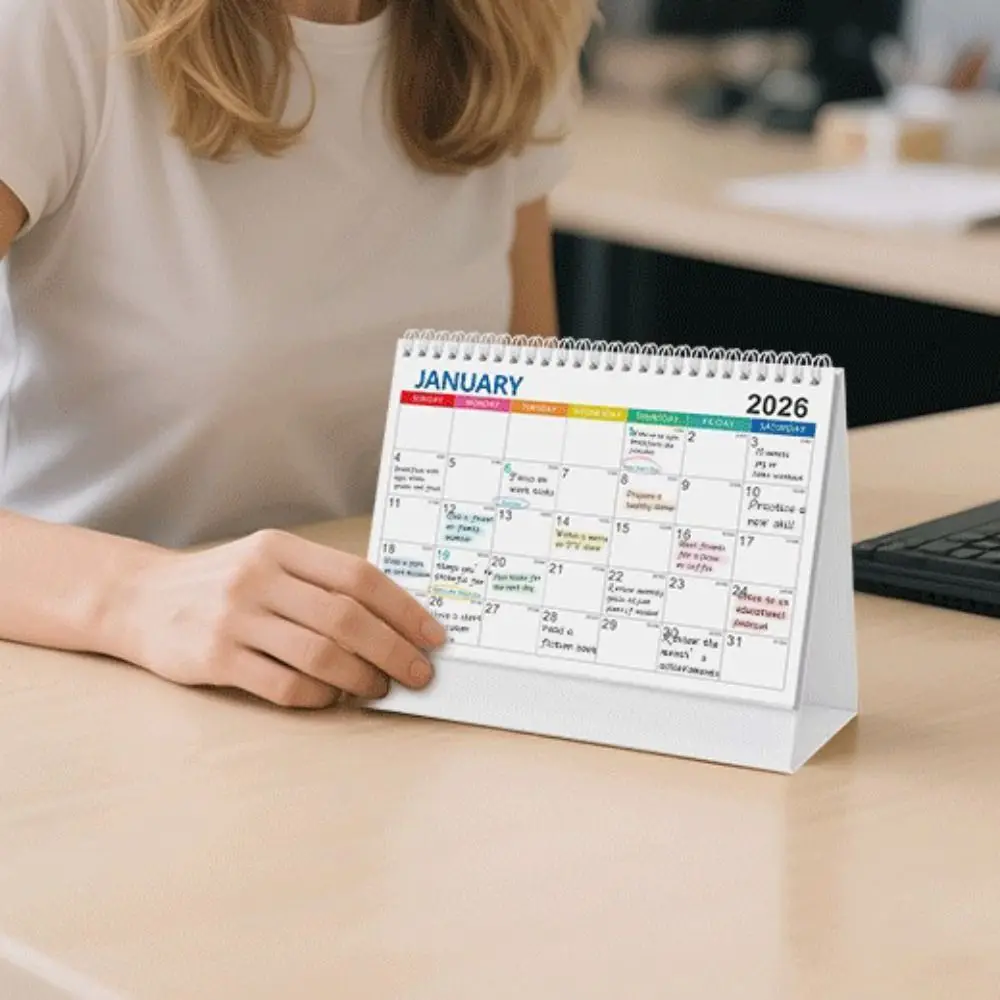 Kalender Meja Dekoratif Penyangga Stabil Pola Indah Kalender Desktop Kalender Terikat Penyangga Segitiga Perencana Kustom