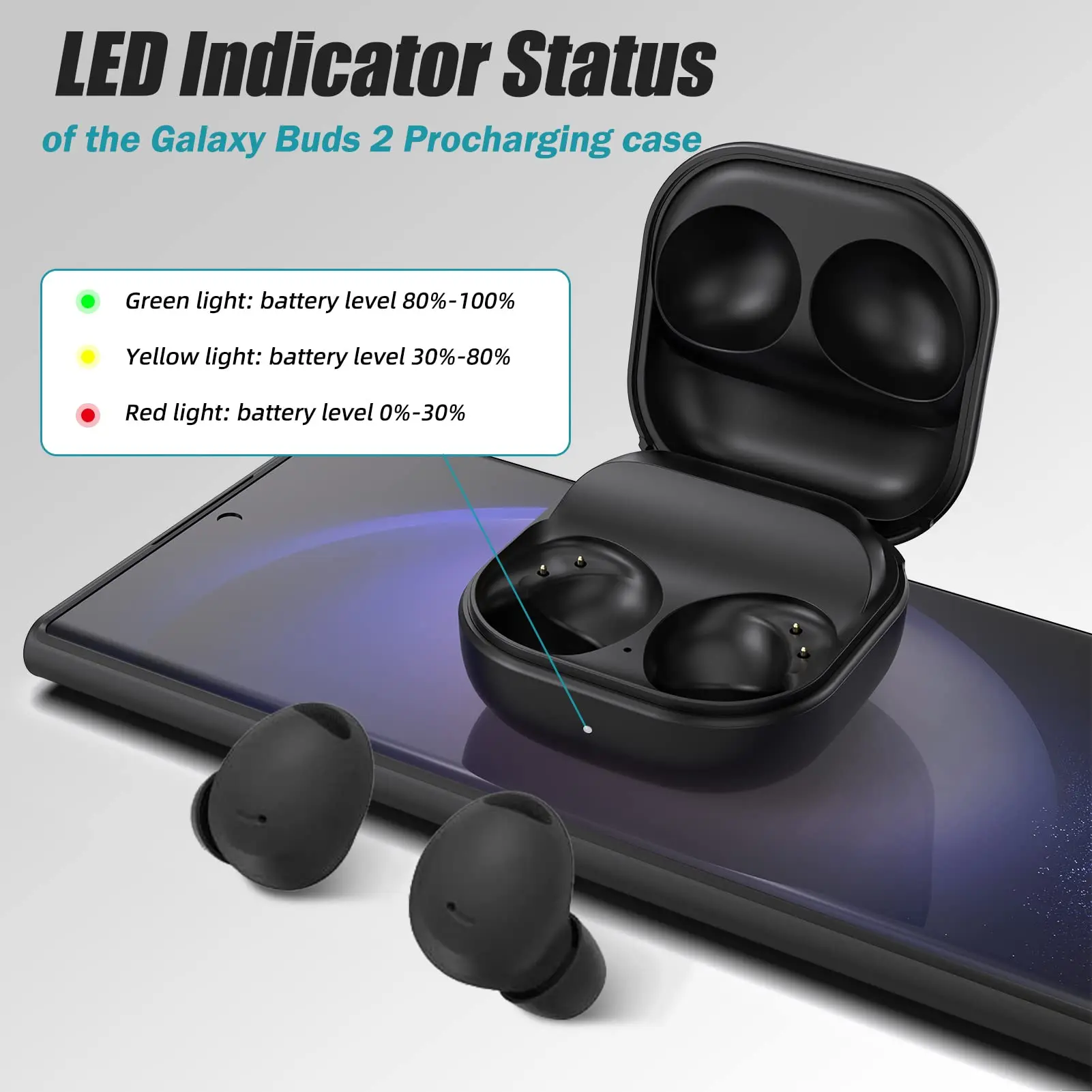 Wireless Charging Case for Samsung Galaxy Buds 2 Pro Replacement Charger Case for Galaxy Buds 2 Pro with Bluetooth Pairing