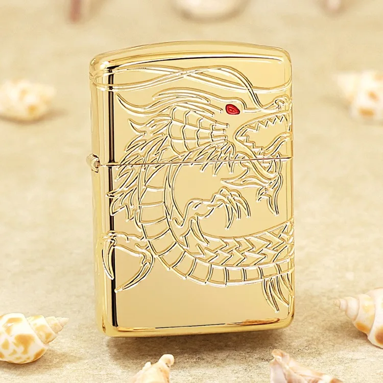 

Genuine Zippo Golden Armor Chinese Loong oil lighter copper windproof cigarette Kerosene lighters Gift anti-counterfeiting code