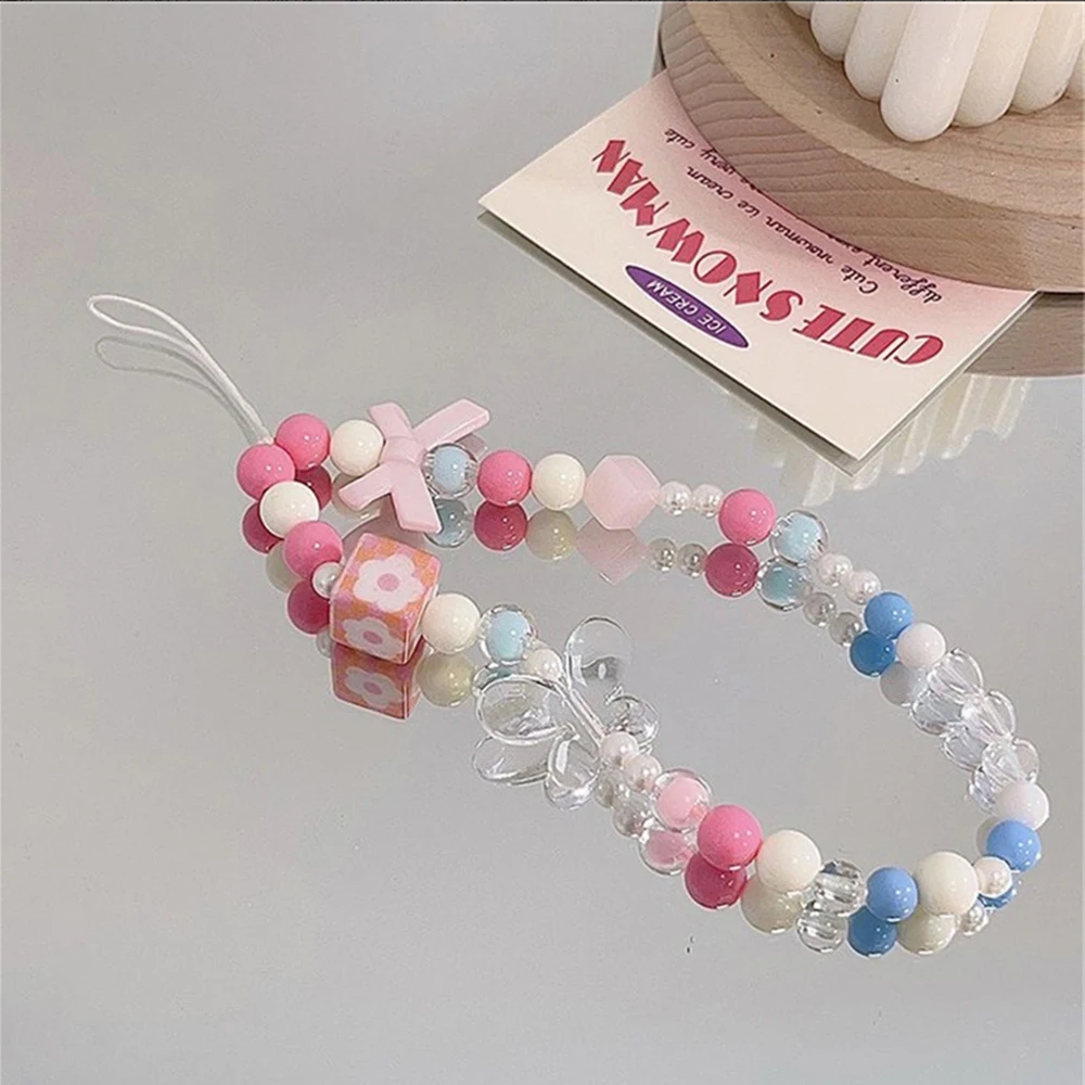 Love Heart Bead For Phone Strap Charm Chain Knot Cellphone Lanyard Keychain Phone Wrist Strap Hand-held Short Anti-lost Pendant