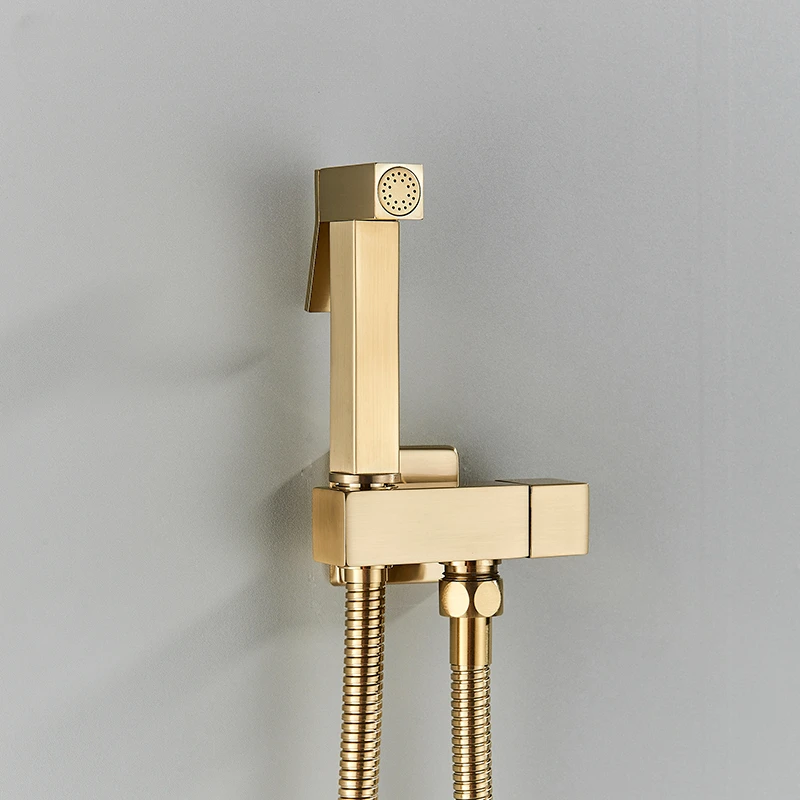 Brushed Golden Bidet Shower Faucet Solid Brass Cold/Hot Cold Water Mixer Tap Para Bathroom Bidet Faucets Toilet Faucets