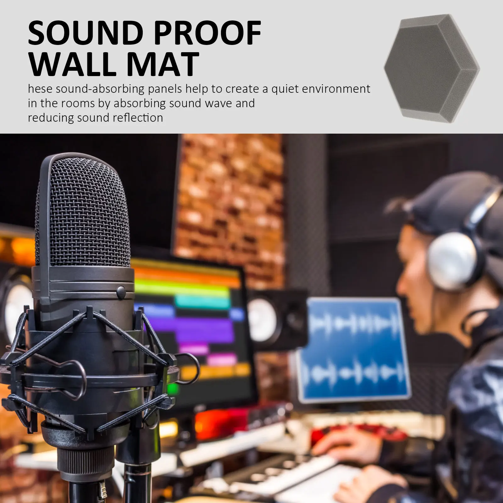 

2pcs Hexagon Soundproof Wall Boards Noise Reduction Acoustic Panels Indoor Sound Insulation Mats High Density Flame