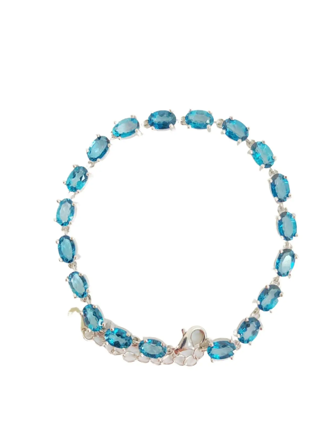 

ZECAA 925 Sterling Silver Topaz Bracelet for Women With Natural London Blue Topaz Gemstone 4x6mm Fine Jewelry