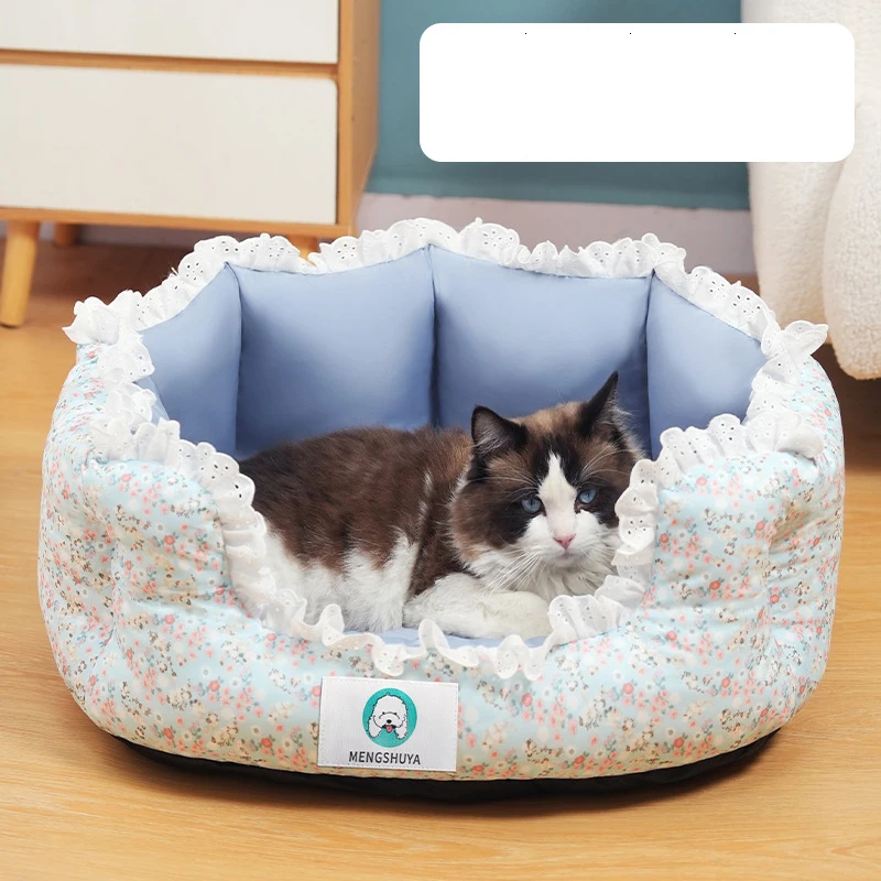 2024 Summer Pet Dog Bed Cat Bed Cat Mat Fragmented flowers Dog Mat Cotton Nest Dog house Puppy Sofa Bed Dog Beds for Medium Dogs