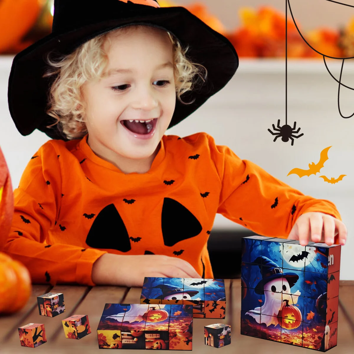 مكعبات بناء مغناطيسية، ألغاز مكعبات مغناطيسية تحت عنوان الهالوين، ألعاب تجميع مغناطيسية، هدايا عيد الميلاد والهالوين للأطفال