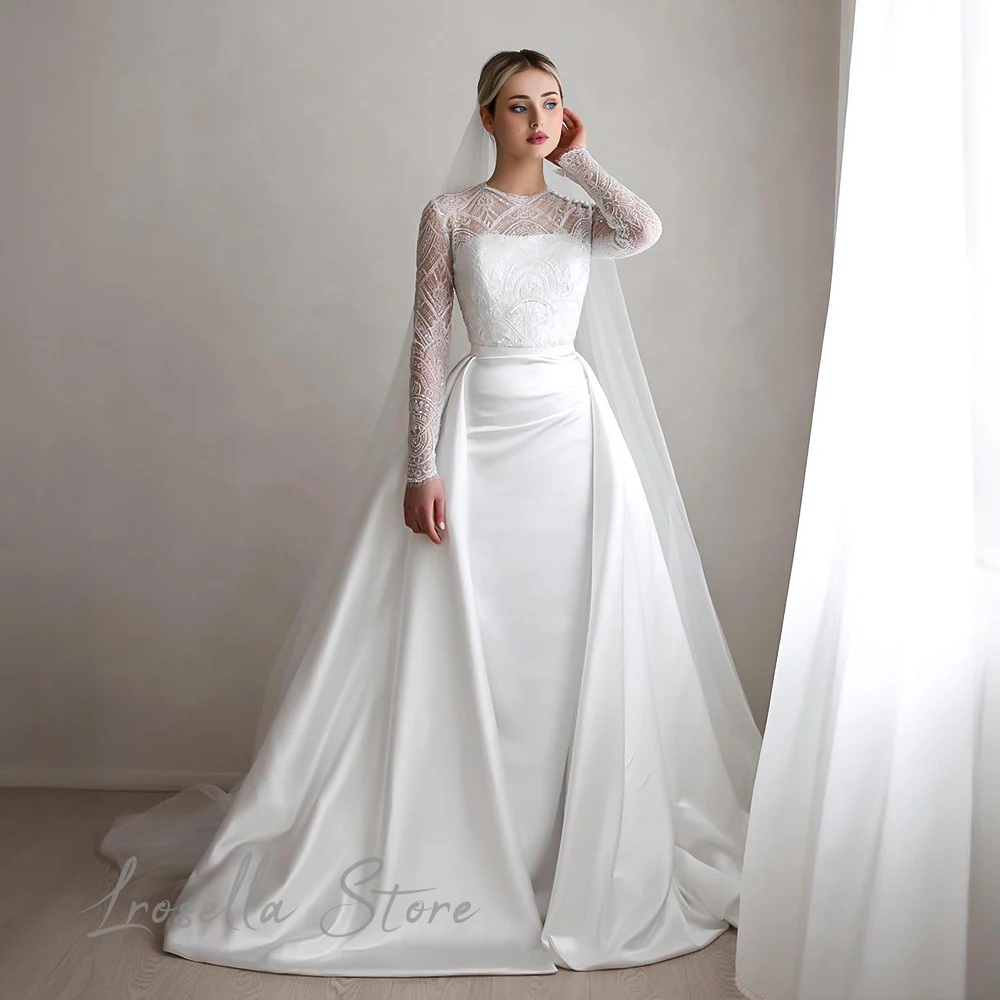 Luxury Women Gala Lace Elegant Formal Gown Pretty A-Line Button Princess Pleating International O-Neck civil wedding dress 2024