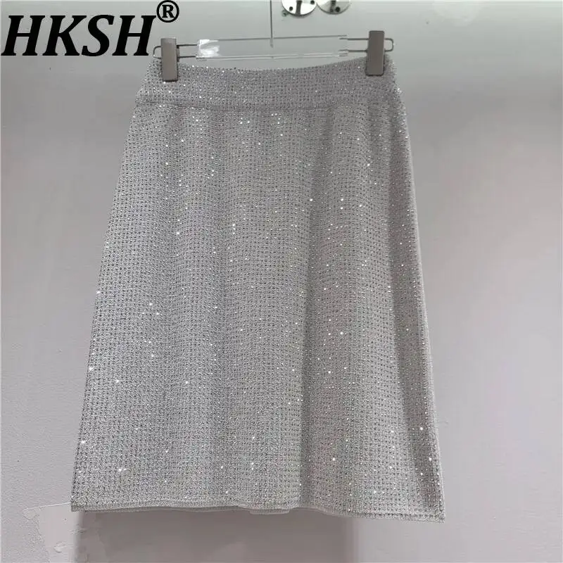 

HKSH Women Skirt Elegant Fashion Solid Color Knitted Diamonds A-Line Slim High Street Trendy Ins Short Skirts Summer New HK24608