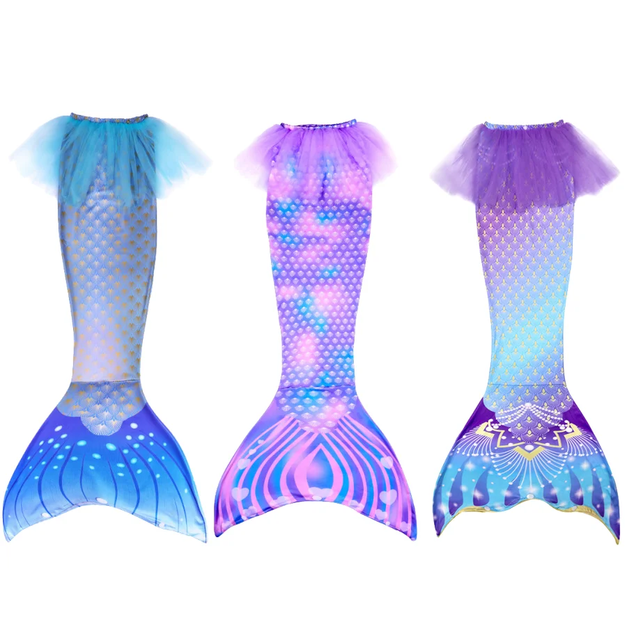 Cute Little Mermaid Princess character dress up in summer purple dress girl cosplay mermaid carnival birthday party swimsuit set view 3