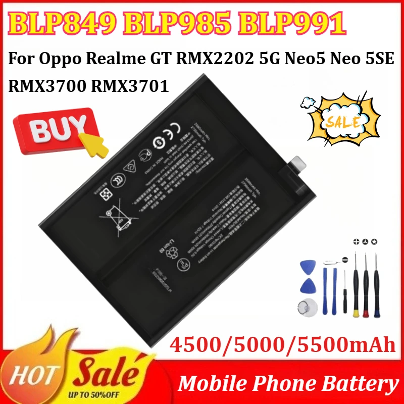 

BLP849 BLP985 BLP991 4500/5000/5500mAh Mobile Phone Battery for Oppo Realme GT RMX2202 5G Neo5 Neo 5SE RMX3700/3701 With Tools