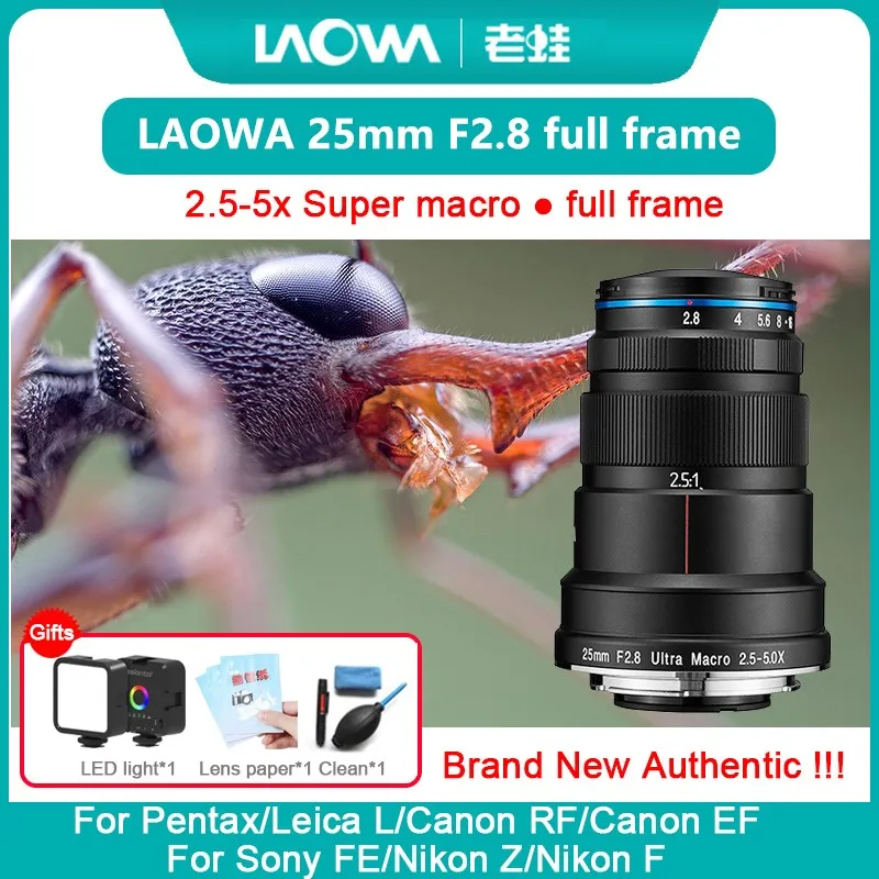 

Laowa 25mm f2.8 2.5-5X Full Frame Super Macro Camera Lens for Sony FE/Pentax/Canon RF/Canon EF /Nikon F/Leica L Mount Camera