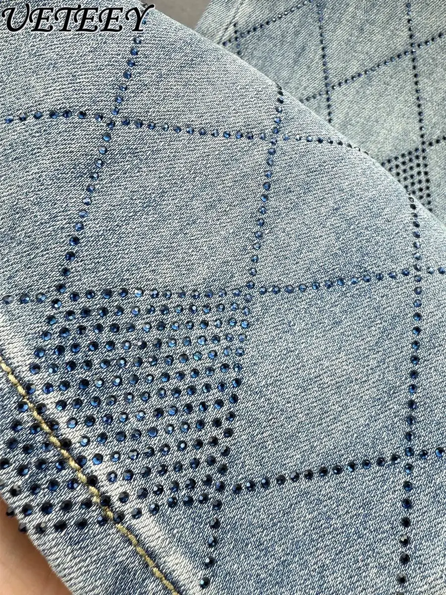 Hot Diamond Denim Wide Leg Pants Women 2025 Spring Summer New High Waist Loose European Station Extended Straight Jeans Pants