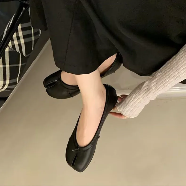Echte Leder Tabi-Toe Ballerinas für Damen mit chinesischem Knoten, weiche Slip-On-Flachschuhe zum Gehen – Detail 15