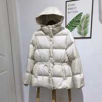 Schinteon Women Belted Down Jacket with Hood Autumn Winter Warm Thick Outwear White Duck Down Casual Coat 2026 New 2
