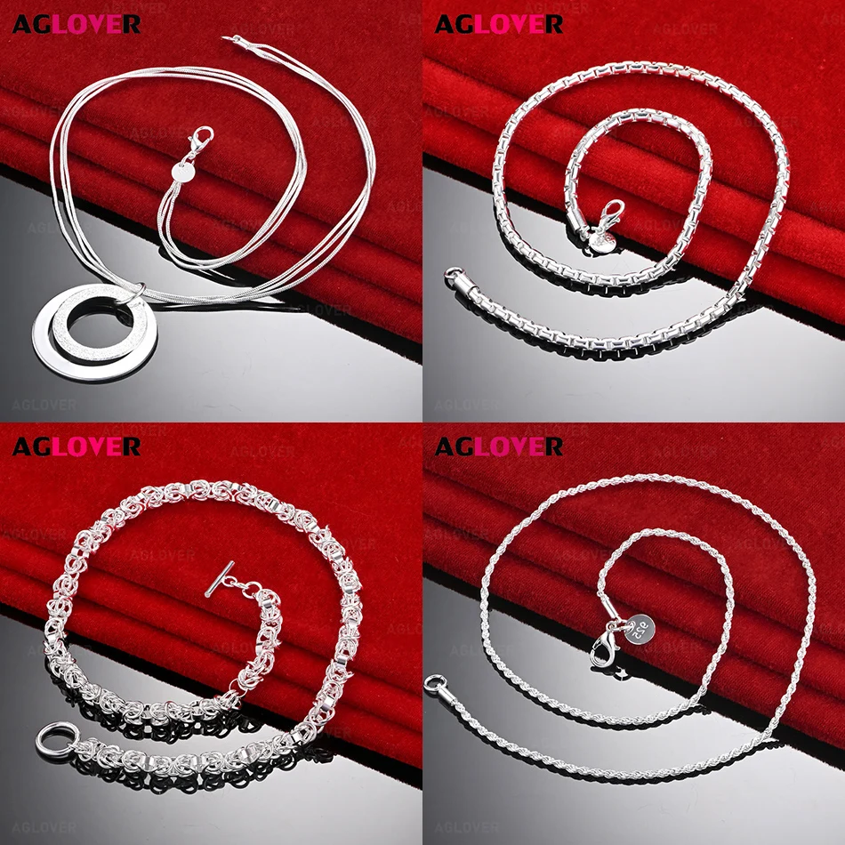 

AGLOVER 925 Sterling Silver Round Box Chain Necklace Women Charm Fashion Anniversary Gift Jewelry