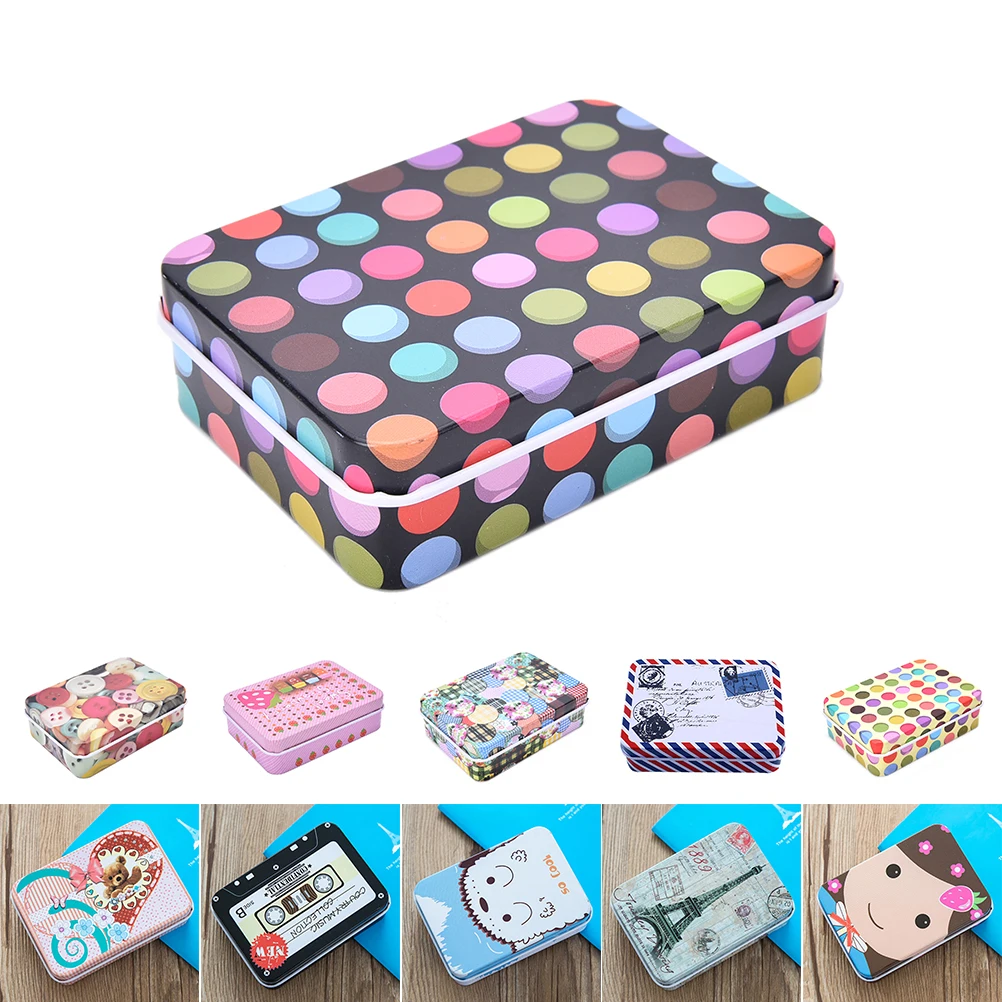 1PC Cute design and Easily to bring Mini Tin Metal Container Small Rectangle Lovely Storage Box Case Pattern