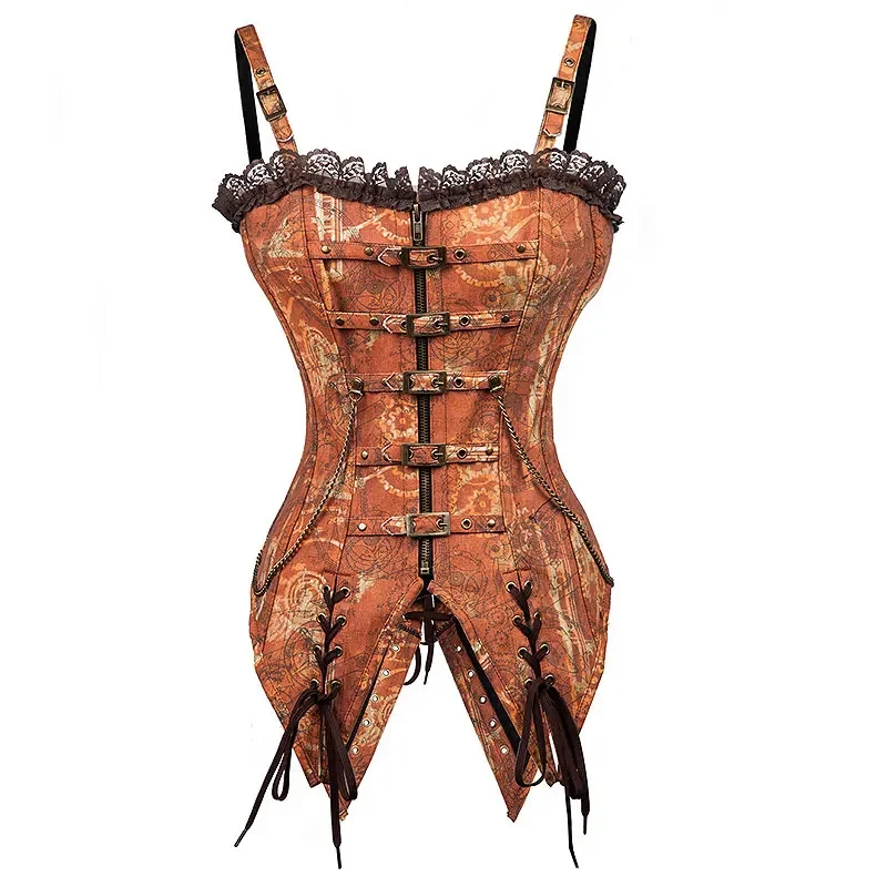 

Fashion Chain Court Corset Vintage Swallowtail Bustier Steampunk Corset Top Gothic Clothing Sexy Steel Bone Burlesque Bustiers