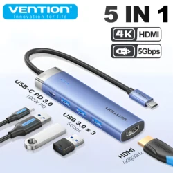Vention New! 5 in 1USB C HUB HDMI 4K PD 100W USB 3.0 5Gbps Expansion Adapter Docking Station Splitter for MacBook Xiaomi iPhone