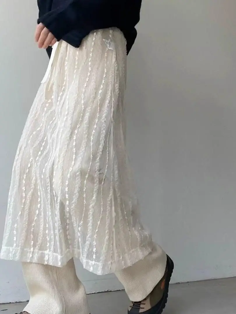 

Шикарная весенняя кружевная юбка с поясом, прозрачной сеткой и перекрестным дизайном, из бархатной ткани, смесовая ткань из полиэстера, миди-юбка H-образного силуэта