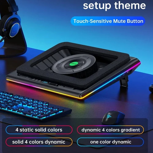 Imagen 2 del producto Enfriador para computadora portátil para juegos V12 RGB con potente ventilador de turbina de 5,5 pulgadas, 15,6-21 pulgadas, velocidad ajustable, control táctil, pantalla LCD