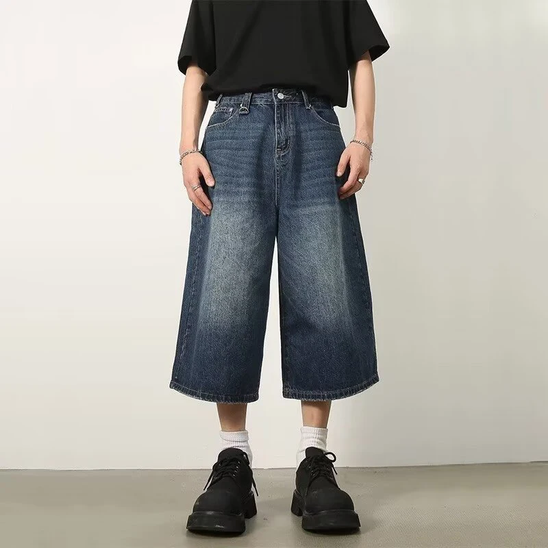 Vintage Y2k Baggy Denim Shorts Wide Leg Pants For Women&Men Fashion High Waisted Wash Knee Length Jeans Shorts Oversize Pants