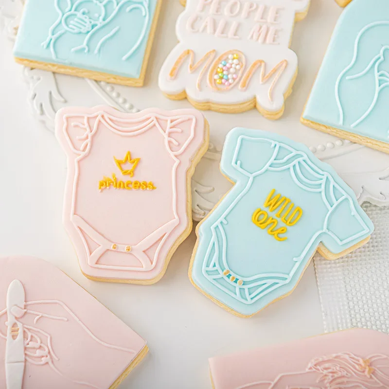 Mommy To Be Baby Shower Acrylic Cookie Cutter Reverse Stamp Embosser Fondant Sugar Craft Mold Pregnant Gift Cake Decoration Tool