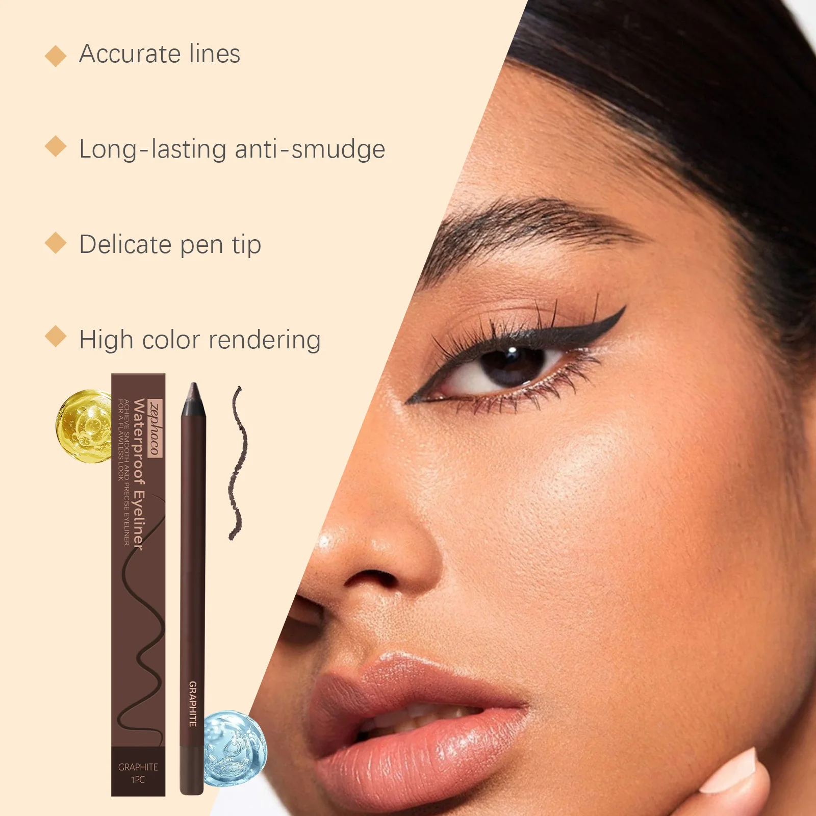 Waterdichte eyeliner-pen Kleurvast Langdurig Anti-vlek Sneldrogend Zweetbestendig Gladde draagbare eyeliner-pen Oogmake-up