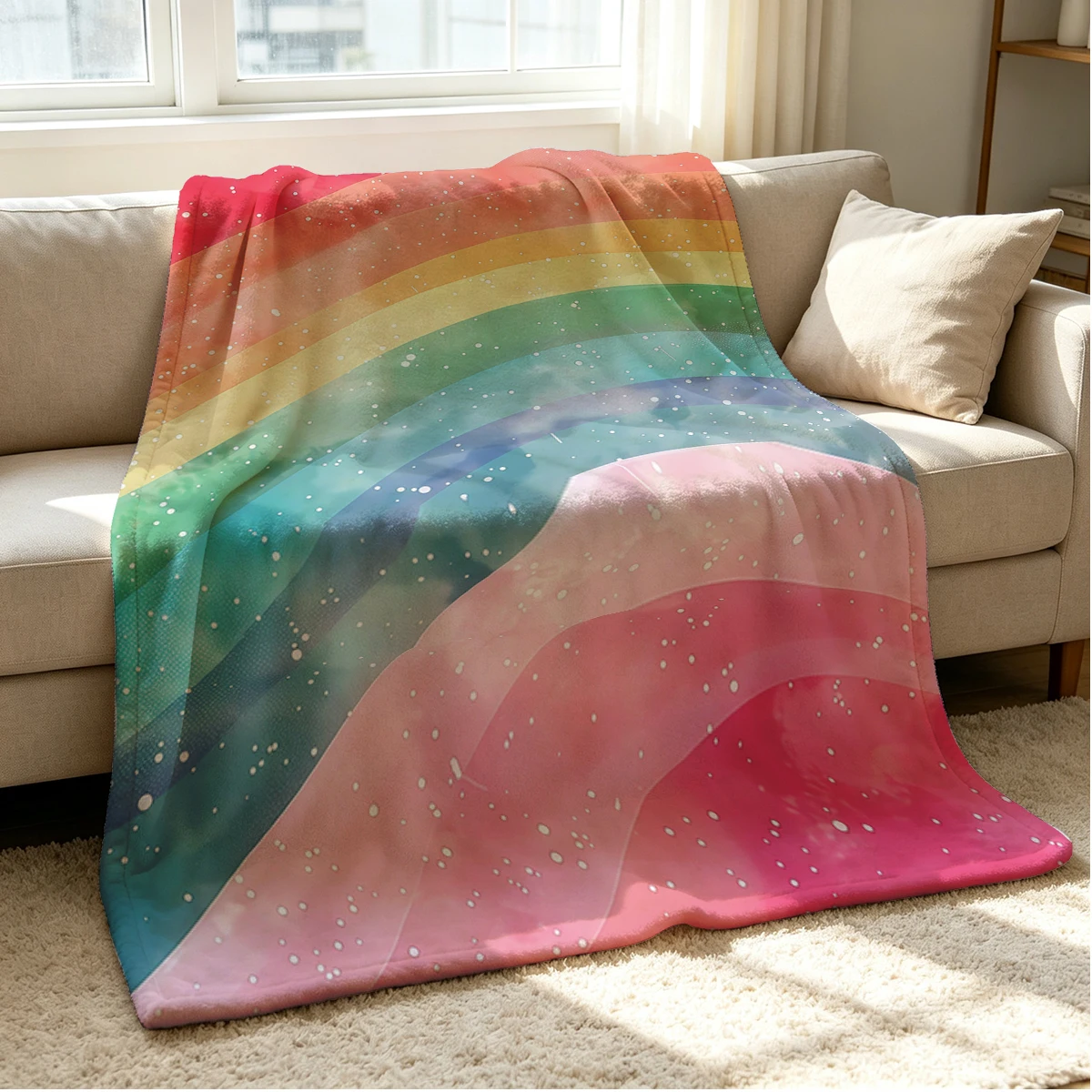 Rainbow Mist Flannel Blanket Warm Soft Halloween Christmas Couch Warm Cozy Decorative Decor Gift for All Season