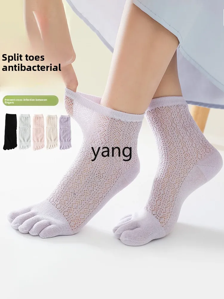 Yjq five-finger women's thin cotton socks sweat-absorbing mesh medium tube spring and summer toe socks