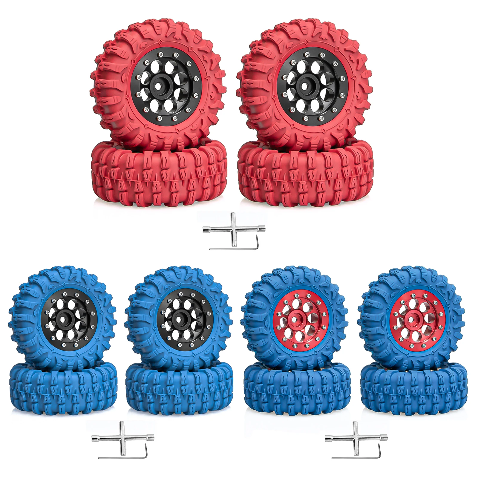 

OKHL 1.3" Crawler Tires 1.45" Aluminum Wheels Rims for 1/18 1/24 RC Crawler TRX4M SCX24 AX24 FCX24 Colored Tyre Set