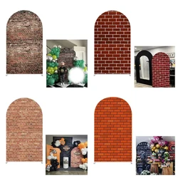 Mehofond Red Brick Wall Arch Backdrop Covers Kid Birthday Party Decor Stretchy Arched Cover for Baby Shower Wedding Balloon Prop