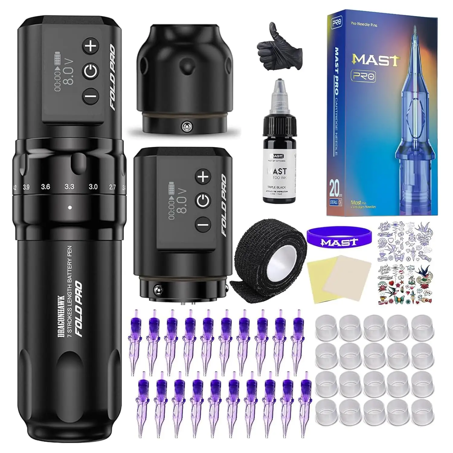 

Wireless Tattoo Pen Machine Kit with 2 Batteries, Adjustable Stroke 2.4-4.2mm, Complete Set for Professionals