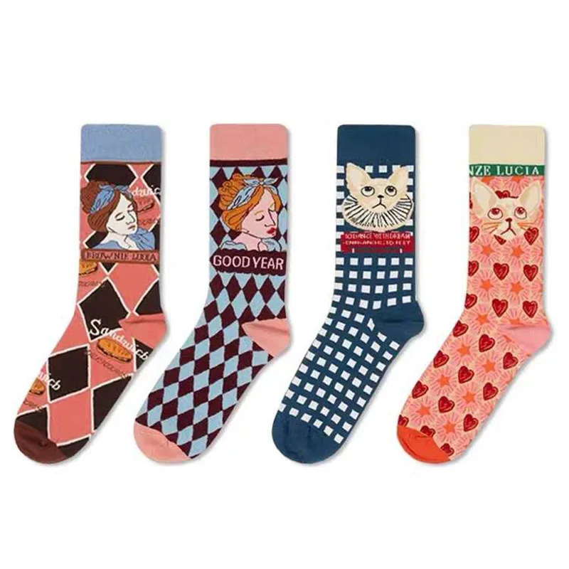 Calcetines de algodón Kawaii para mujer, medias de estilo Harajuku japonés, ropa de calle Rosa, primavera y otoño, EUR35-42