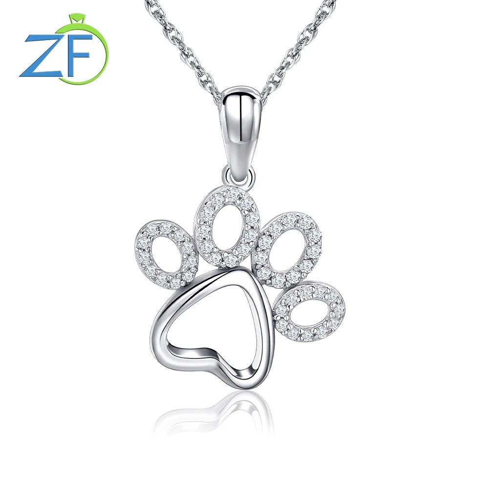 

GZ ZONGFA Natural Diamond Animal Footprints Dog Cat Footprints Paw Necklaces Pendants for Women Sterling Silver 925 Fine Jewelry